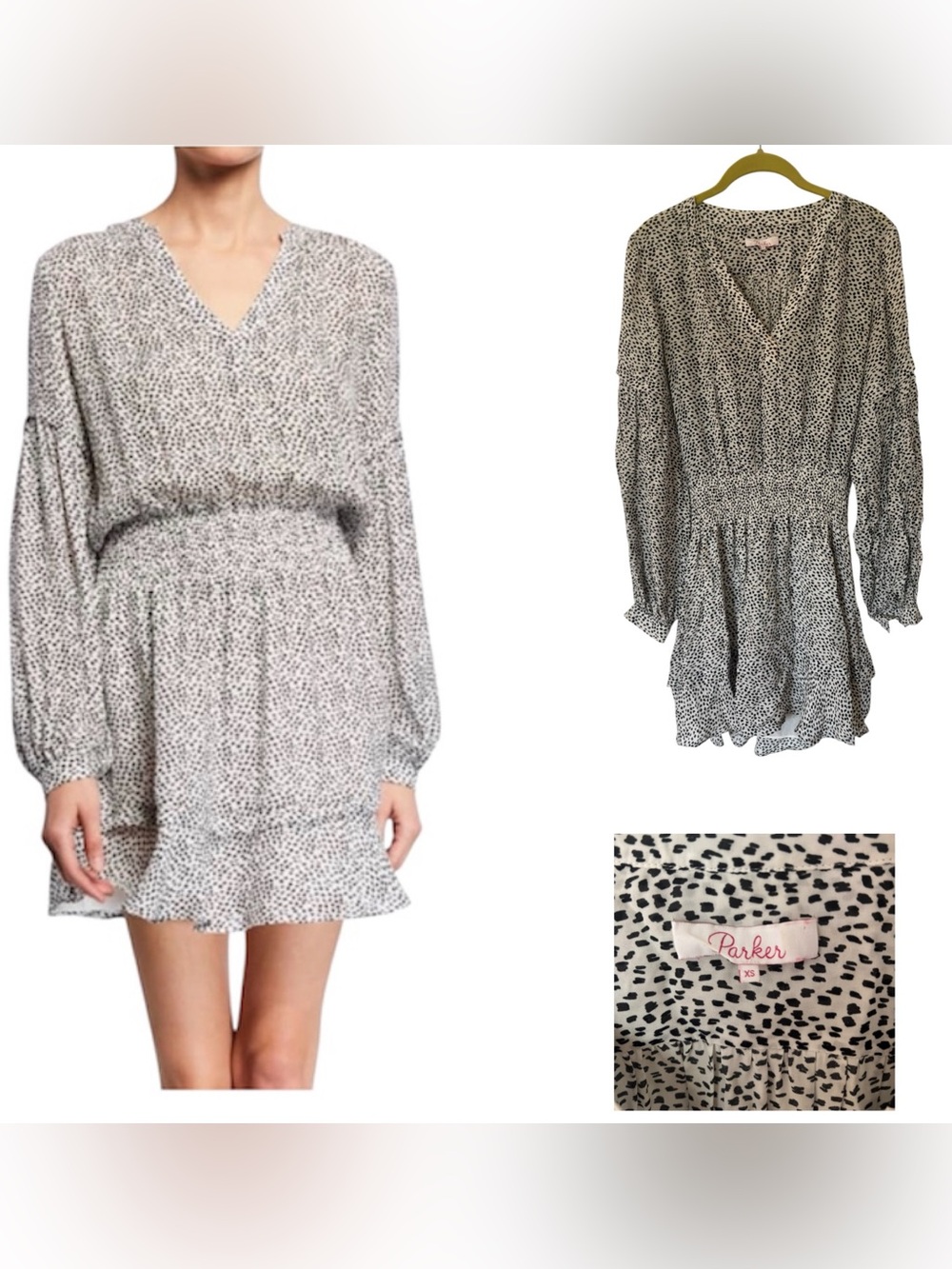 Parker Tyler Spotted V-Neck Long Sleeve Blouson Dress